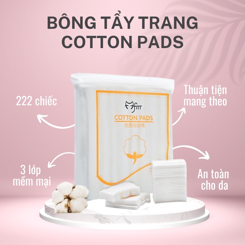 [Combo 5 Gói] Bông Tẩy Trang Cotton Pad 100% Cotton Tự Nhiên Siêu Thấm Siêu Mịn Không Gây Xơ 222 Miếng 3 Lớp Angola