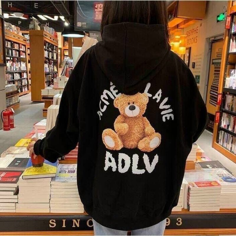 Hodie nỉ ngoại unisex nam nữ in gấu cute 2 mặt