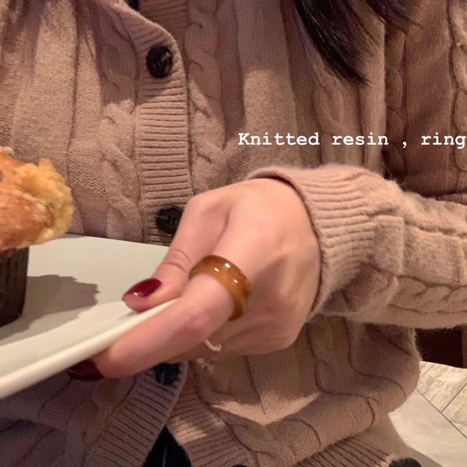 Nhẫn Nhựa Acrylic Màu Hổ Phách 17mm Phong Cách Hàn Quốc Thời Trang Cho Nữ