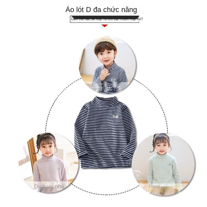 YAOEENH Áo thun tay dài thời trang kẻ sọc cổ cao thích hợp bé gái bé trai