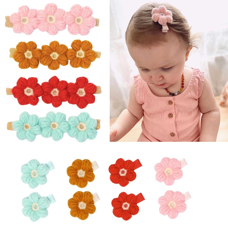 Băng Đô Hoa Co Giãn Đan Tay Thủ Công Thời Trang Cho Bé Gái