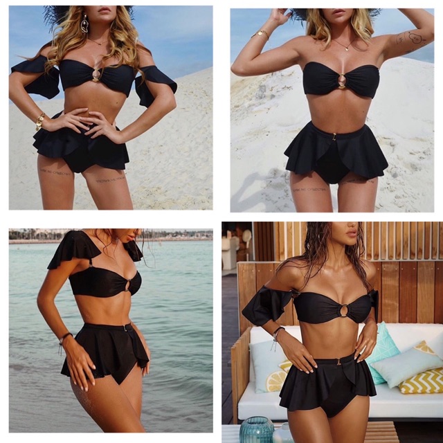 [BKN607] &lt;ÂU&gt; SET BIKINI CÁNH TIÊN KÈM VÁY QUÂY ĐEN/ĐỎ/TRẮNG (CẠP CAO)