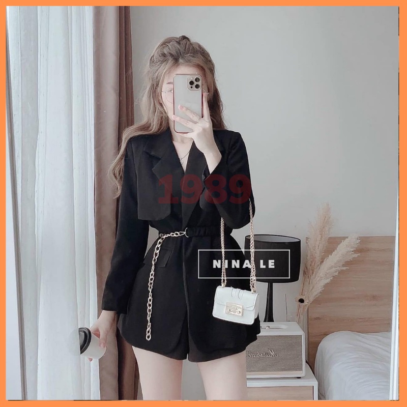 Set áo vest blazer kèm đai màu nâu và đen sang trọng cho nữ THỜI TRANG 1989
