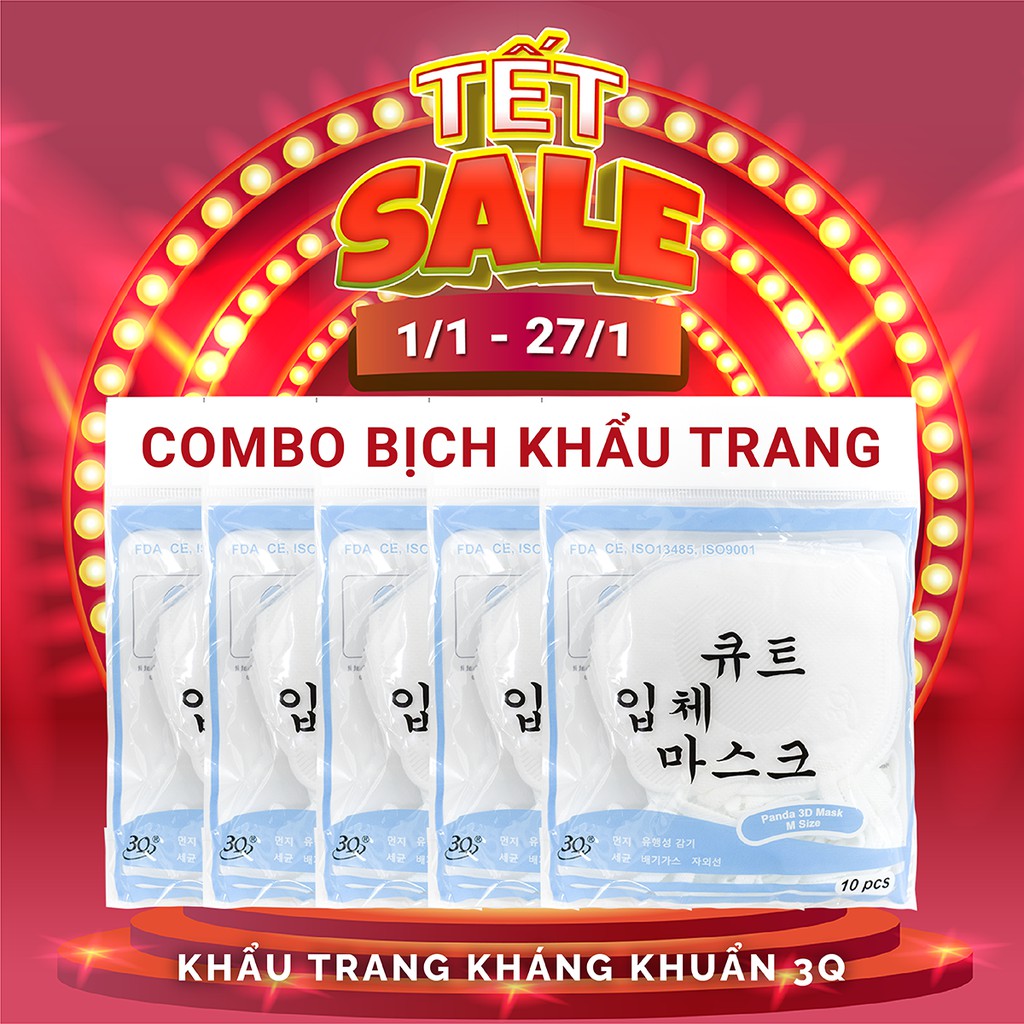 [COMBO 5 BỊCH] [CHÍNH HÃNG] KHẨU TRANG 3D TRẺ EM KHÁNG KHUẨN SANQI 3Q SET 1 BỊCH 10 CÁI  ( MÀU XANH-TRẮNG)