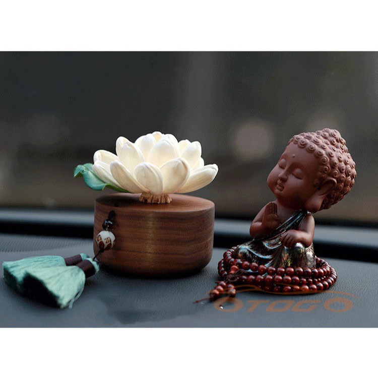 Set Tượng Phật Gốm Và Mộc Liên Hoa , Trang Trí Taplo Ô Tô Cao Cấp , Tượng Phật Thích Ca và Hoa Sen Để Ô Tô