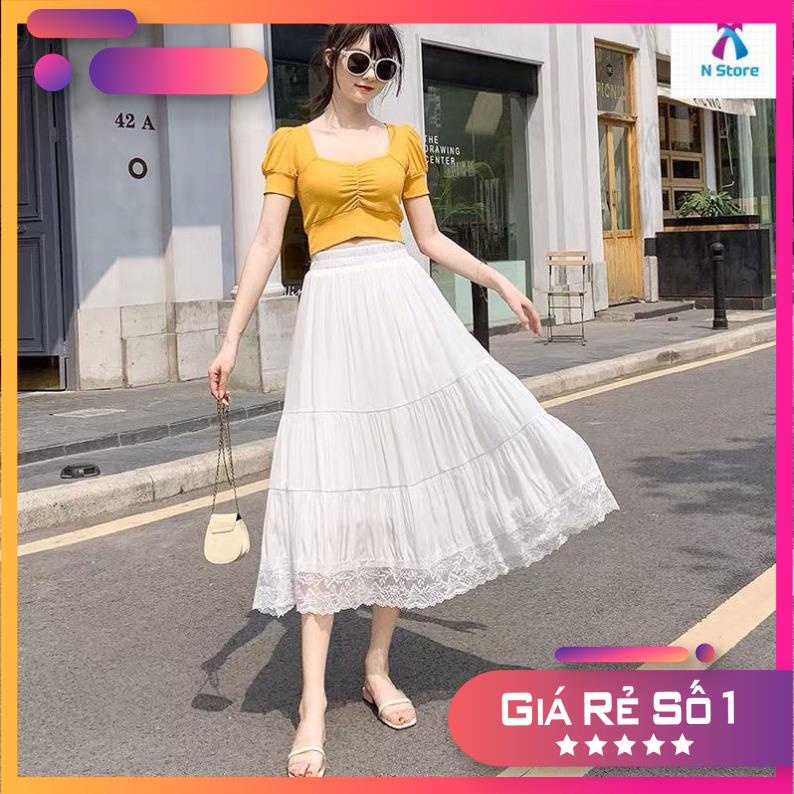 SALE 50% 💃 Chân Váy Nữ Phối Ren Váy Vintage Dáng Dài Z011 N Store