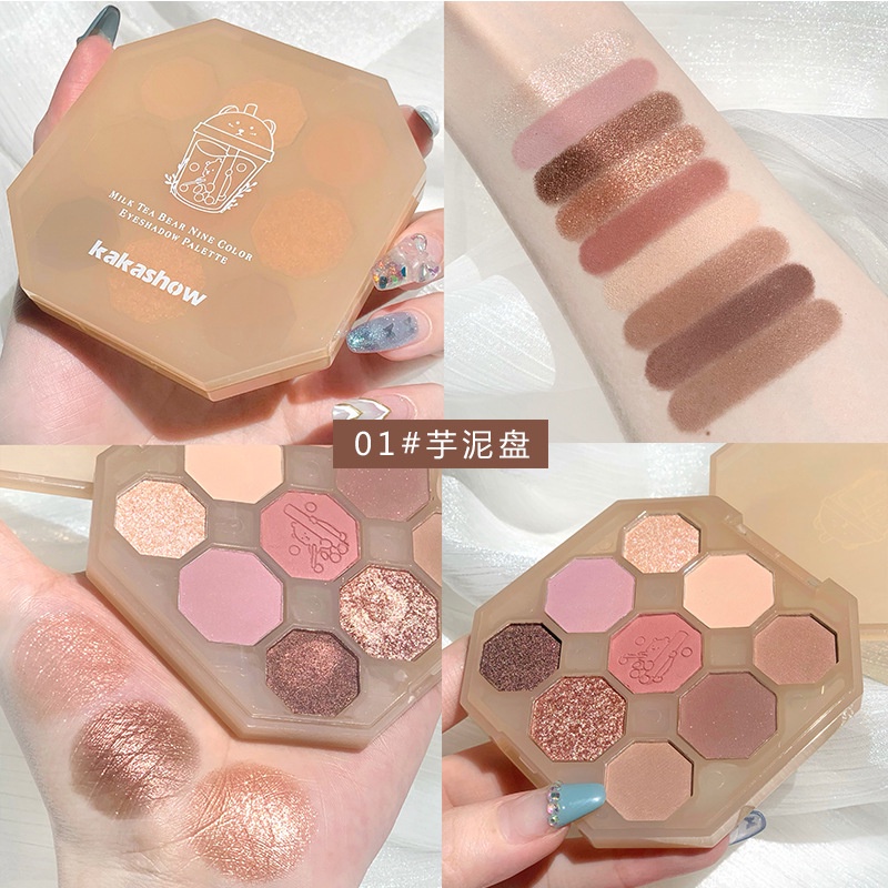 Bảng phấn mắt 9 màu lì và ánh nhũ kết hợp trang điểm kháng nước và lâu trôi