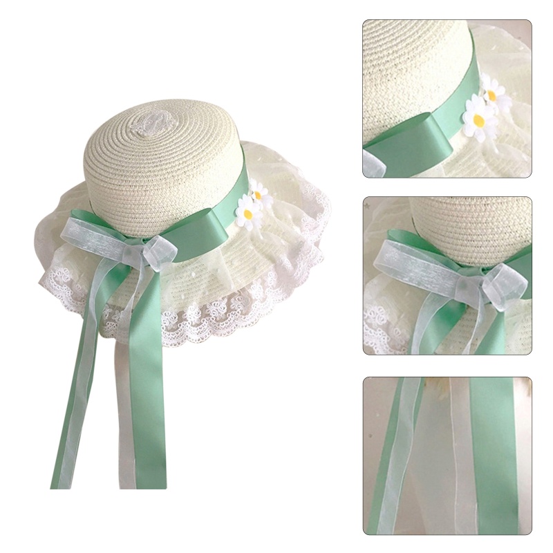 Nón Cói Rộng Vành Phối Ruy Băng Ren Thắt Nơ Phong Cách Lolita Cổ Điển