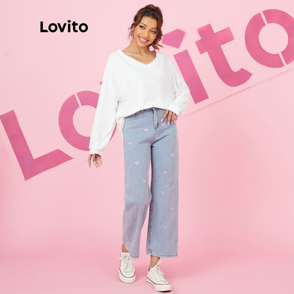 Áo thun Lovito cổ chữ V màu trơn phong cách cơ bản thường ngày L16X118 (Trắng)