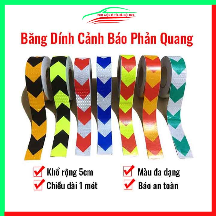 Băng dính phản quang cảnh báo an toàn dán ô tô xe máy nhiều màu cuộn 1 mét khổ rộng 5cm