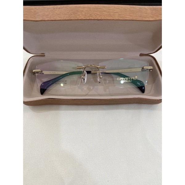 Gọng kính khoan không viền Titanium mạ vàng Crystal