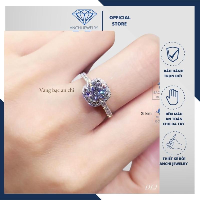 Nhẫn nữ xi mạ bạch kim mặt đá vuông, chuẩn bạc 925 cao cấp - Anchi jewelry