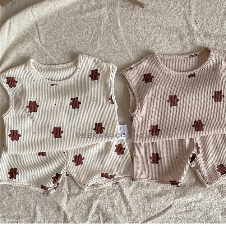 [2023] Đồ Bộ Sát Nách Cotton Tổ Ong Thoáng Mát Cho Bé Trai, Bé Gái