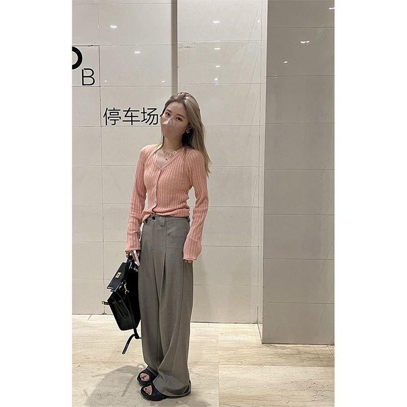 Áo Cardigan Dệt Kim Mỏng Cổ Chữ V Cài Nút Phong Cách Hàn Quốc Thời Trang Mùa Thu Cho Nữ