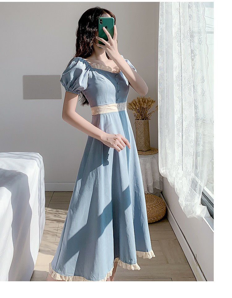 2021New Spring and Summer Dress French Court Retro Square Collar Dress Gentle Skirt Super Mori | BigBuy360 - bigbuy360.vn