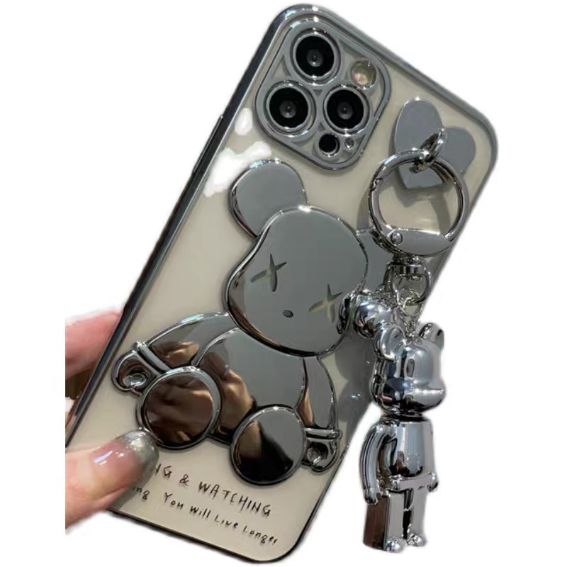 Ốp điện thoại mềm trong suốt in hình gấu có móc khóa thích hợp cho iphone 12 11 pro max xs xr x 7plus 13 promax