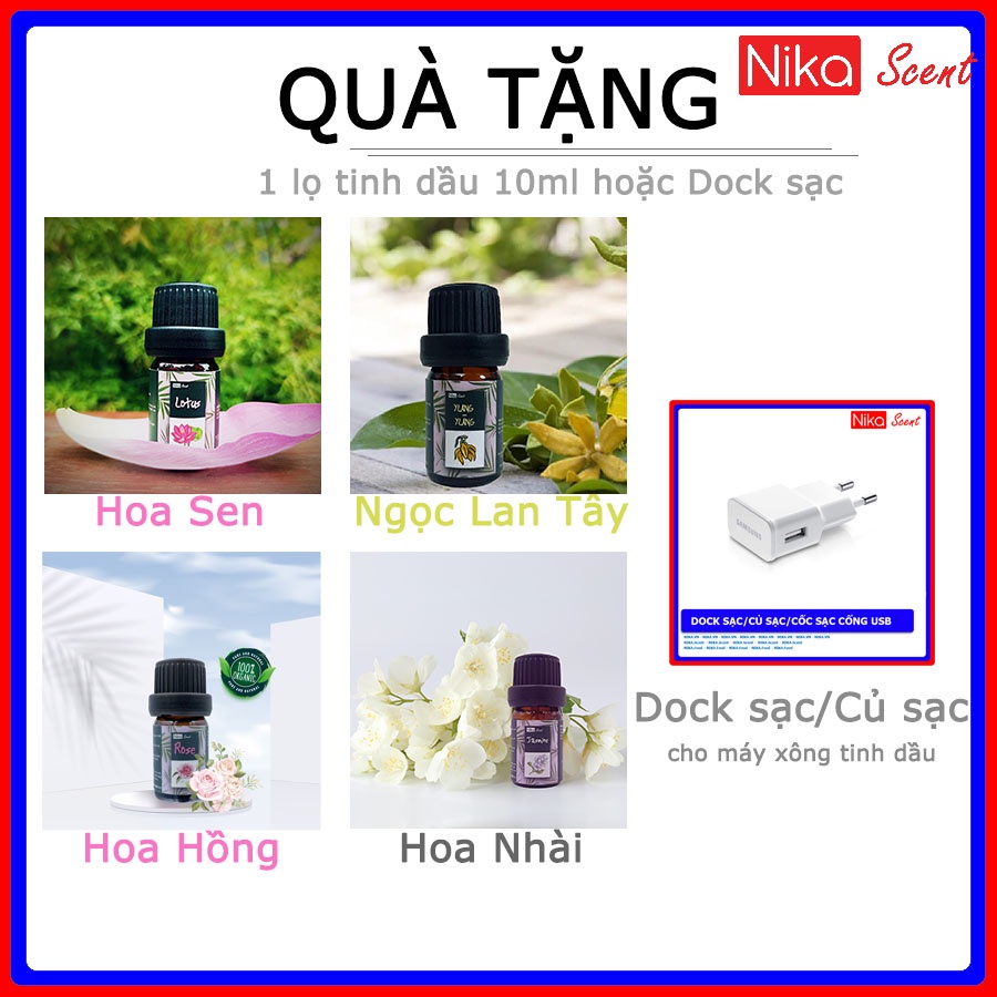 Nikascent Đèn ngủ - khuếch tán tinh dầu - phun sương tạo ẩm Big Moon tặng kèm tinh dầu/dock sạc cho máy