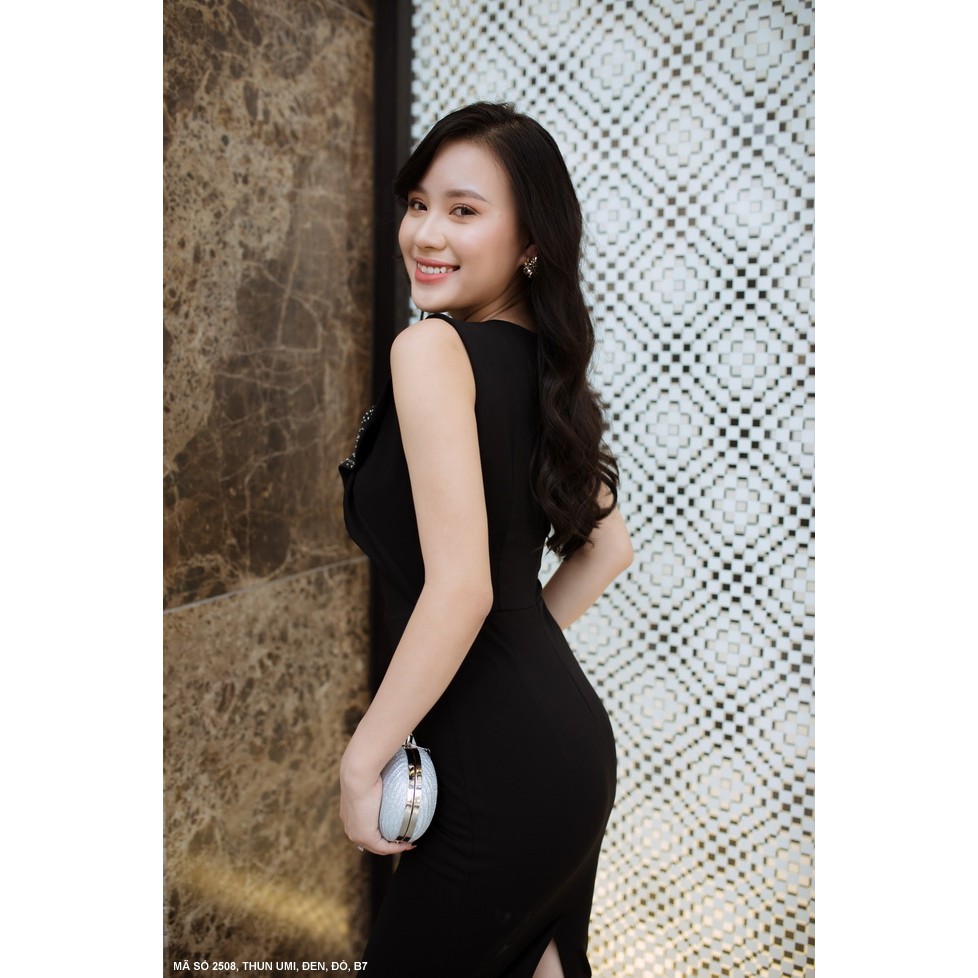 Đầm thun ôm sát nách nơ ngực kết cườm đi tiệc | đi làm cực sang LS2508