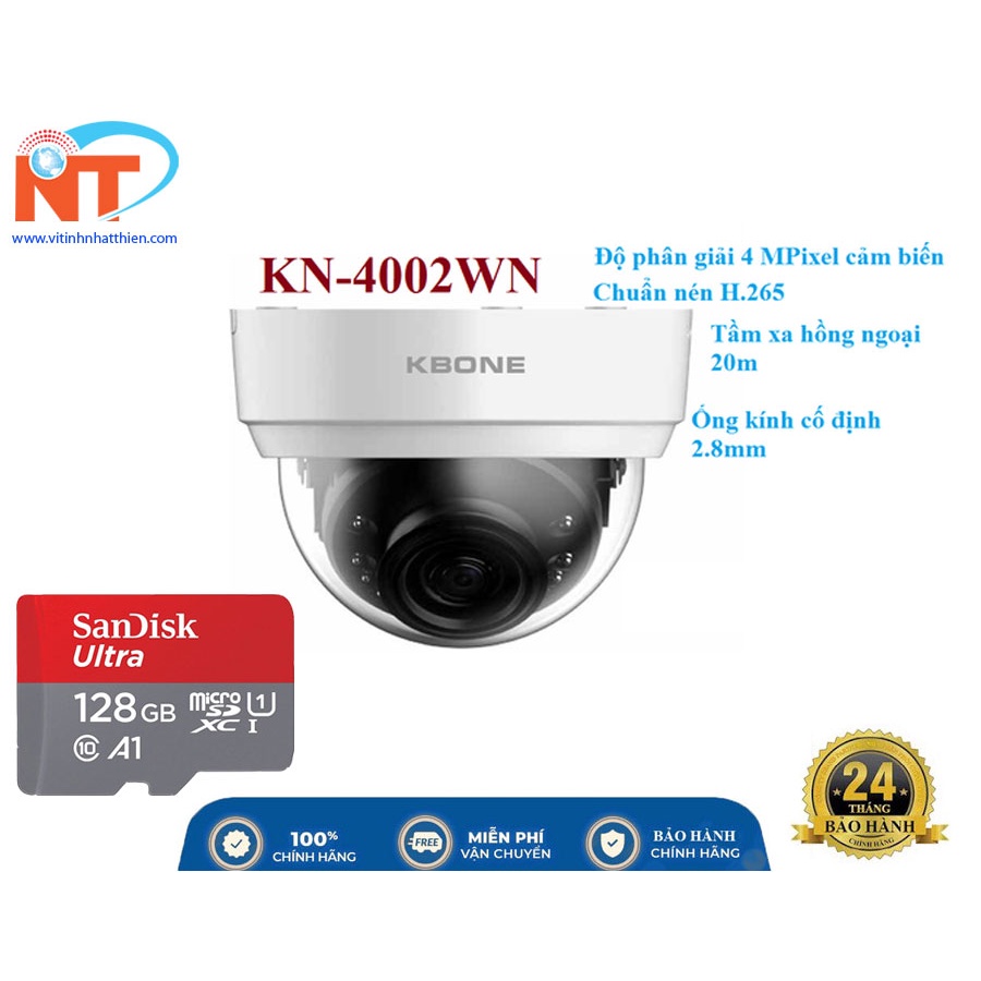 CAMERA IP WIFI KBONE KN-4002WN 4.0 MEGAPIXEL, F2.8MM GÓC NHÌN 135 ĐỘ