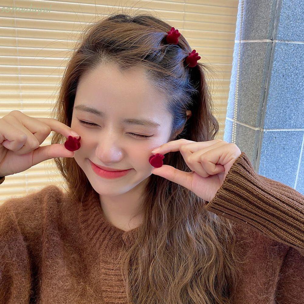Kẹp Tóc Hình Tai Thỏ Bằng Vải Nhung Phong Cách Hàn Quốc Dễ Thương Xinh Xắn