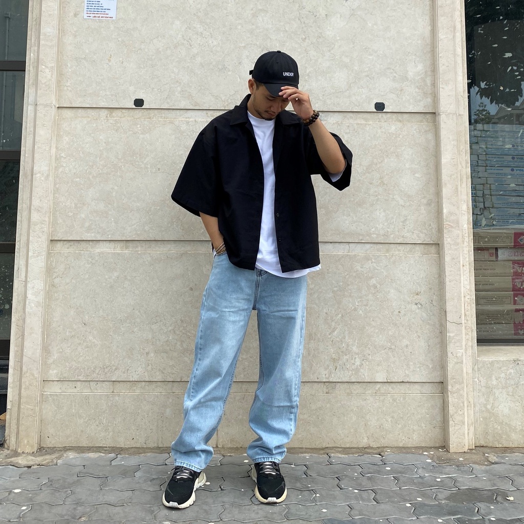 Quần jean nam ống rộng baggy DATINO màu Light Blue chất jean dày dặn cực kì bền màu, giặt tay giặt máy đều được