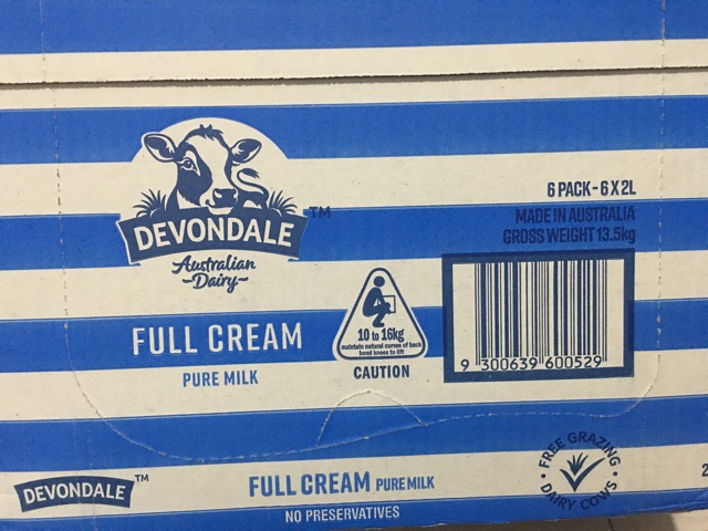 Sữa tươi Devondale hộp 2 lít thùng 6 hộp