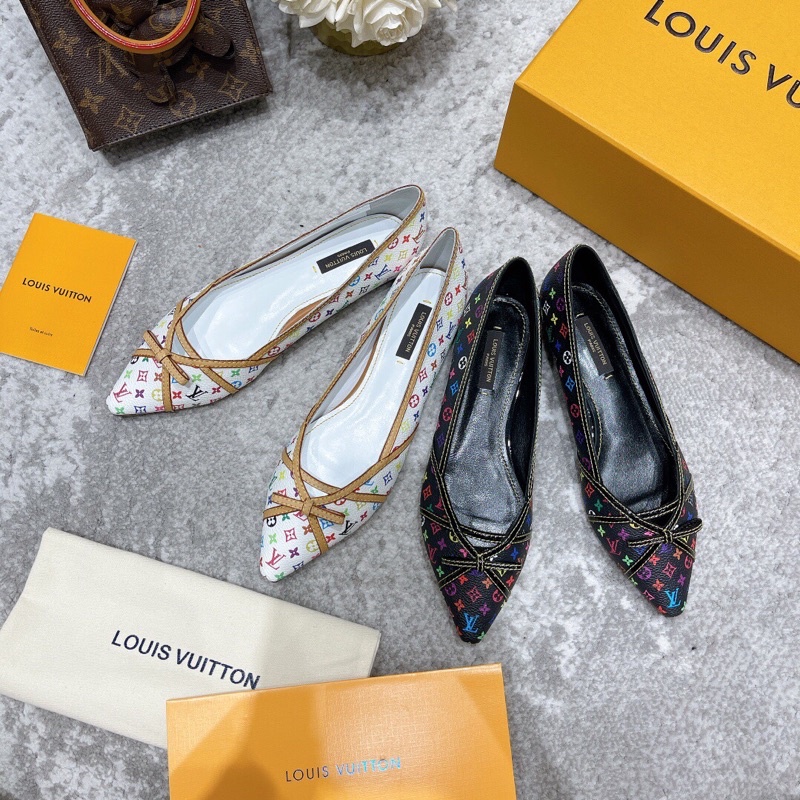 Giày búp bê LV Louis Vuitton mũi nhọn vintage họa tiết logo mini siêu xinh