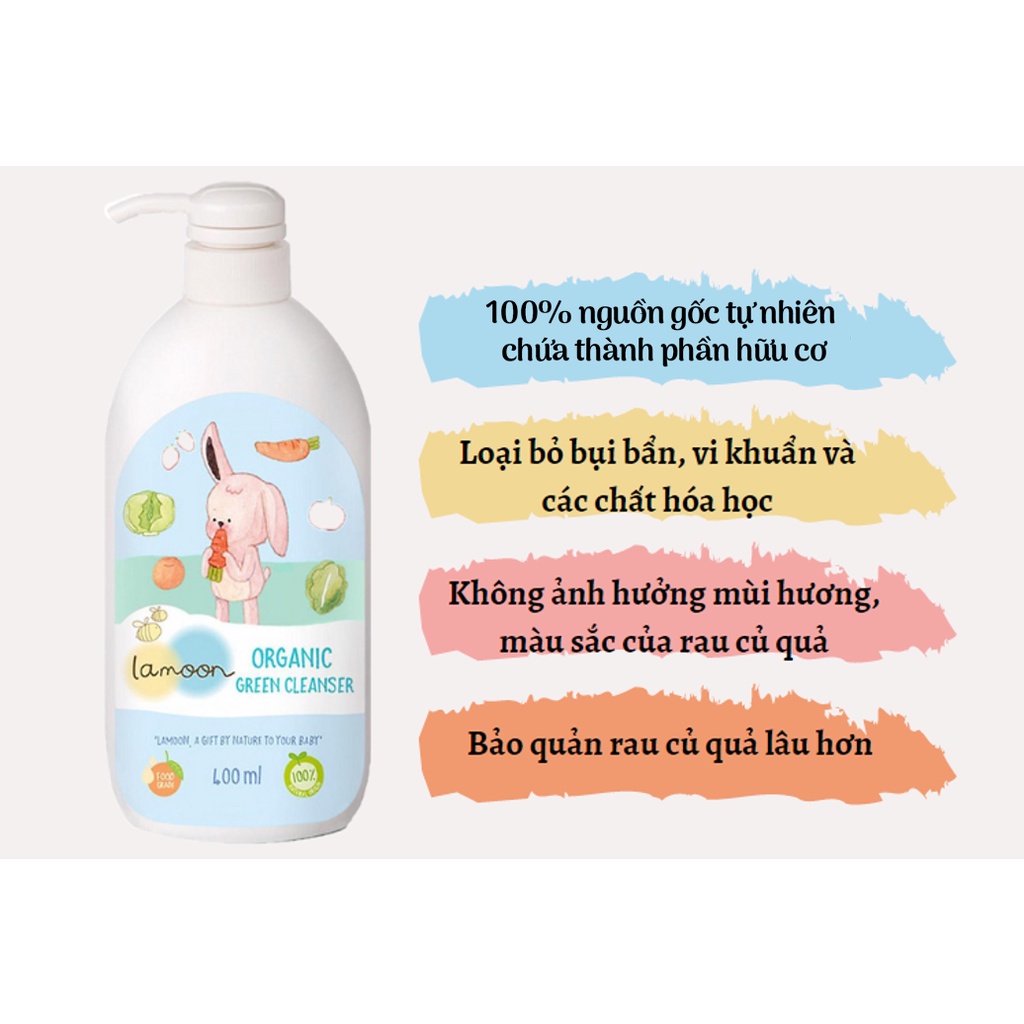 Nước rửa rau củ quả Organic cho bé Lamoon - Bình 400ml