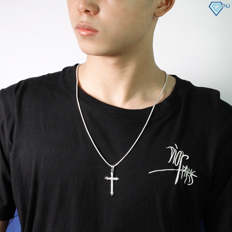 Dây chuyền bạc 925 nam mặt thánh giá đính đá DCA0058 Trang Sức TNJ