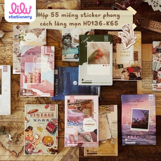 Sticker nhãn dán vintage trang trí đa dụng hộp 55 miếng phong cách lãng mạn HD136-K65