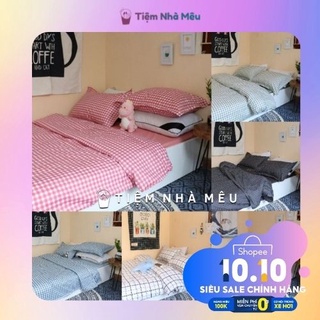 ( Ảnh Thật)Bộ Chăn Ga Gối 3D✨ m6/m8/2m -Tiệm Nhà Mêu✨Set 4 Món 2 Vỏ gối ,drap , vỏ chăn Basic Kẻ Phong Cách Hàn Quốc