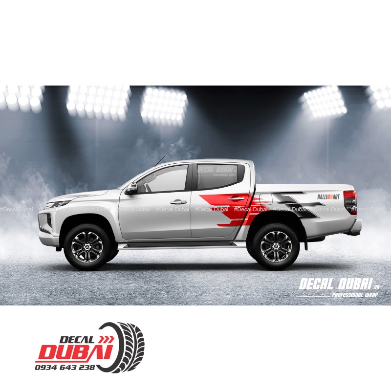 Tem Dán Xe Bán Tải Triton Đỏ Kiểu Thể Thao Mạnh Mẽ - Thiết kế và chỉnh sửa theo yêu cầu - Decal Dubai