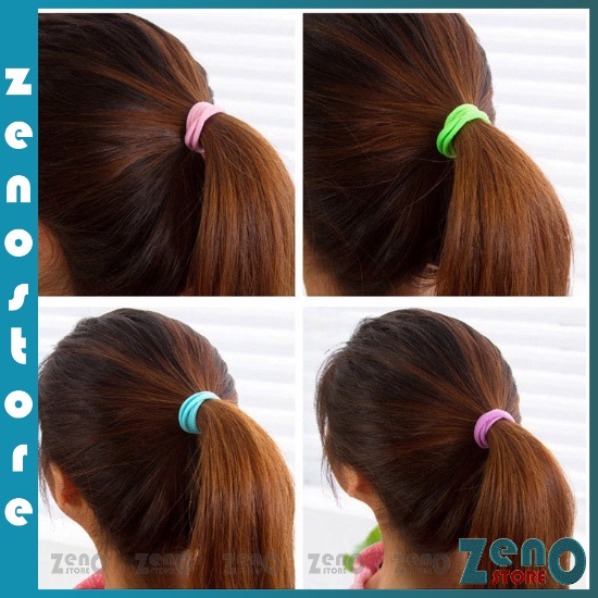 Set 20 dây buộc tóc màu đen và nhiều màu, dây thun buộc tóc đàn hồi đựng trong túi zip PT19