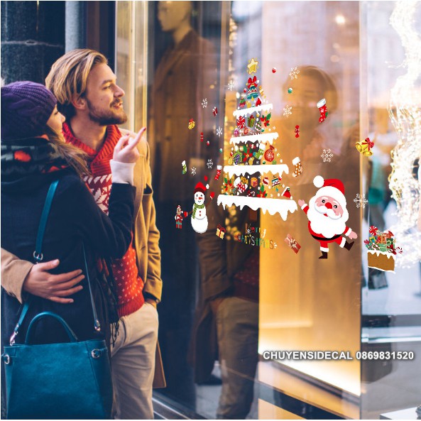 Decal trang trí tường Noel - Cây Thông Họa Tiết Nhiều Phụ kiện đáng yêu