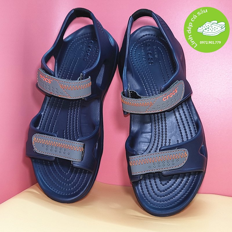 Sandal nhựa cross river màu navy quai dán , đúc liền khối, mưa nước thoải mái