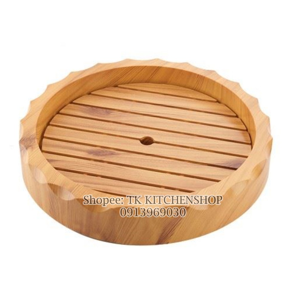 Khay bày sushi, sashimi vân gỗ hình tròn 3 kích cỡ, khay nhựa chịu nước chất liệu ABS bền đẹp có kèm vỉ lót ngăn đá