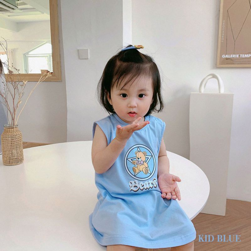 Đầm Không Tay Thoáng Khí In Họa Tiết Dễ Thương Phong Cách Hàn Quốc Cho Bé Gái