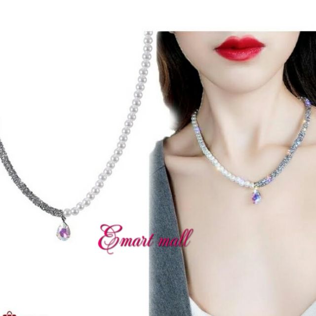 Dây chuyền mặt pha lê kết hợp hạt trai c cáco cap