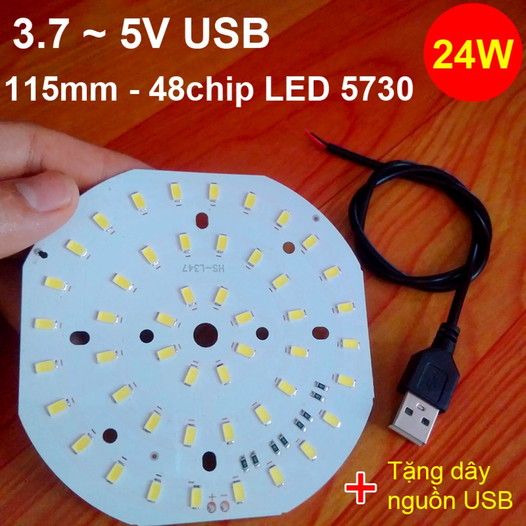 Chip LED 3.7V~5V USB, 24W 5730 Sáng trắng, Tặng dây nguồn USB