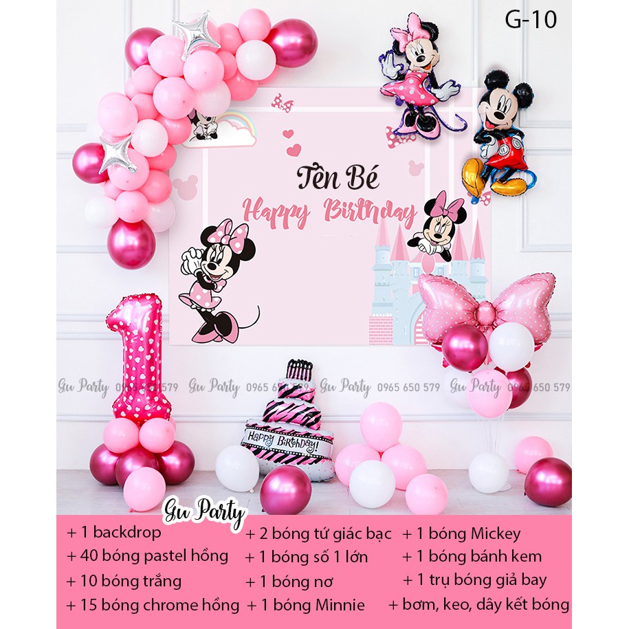 Set Bóng Sinh Nhật Bé Gái Chủ Đề Chuột Minnie Hồng