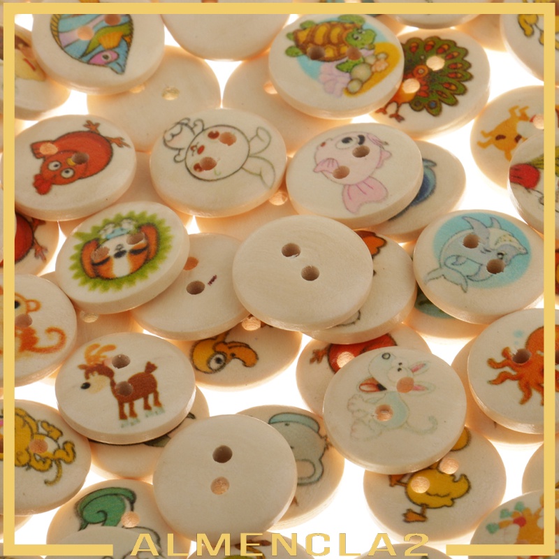 100pcs 15mm Animal Printed 2-Hole Flat Buttons Wood Button for Sewing Craft