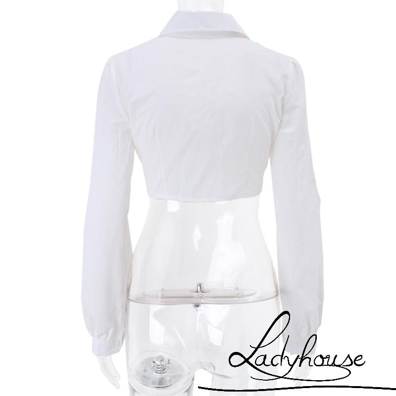 Áo Croptop Tay Dài Màu Trắng Thời Trang Xuân Thu Cho Nữ