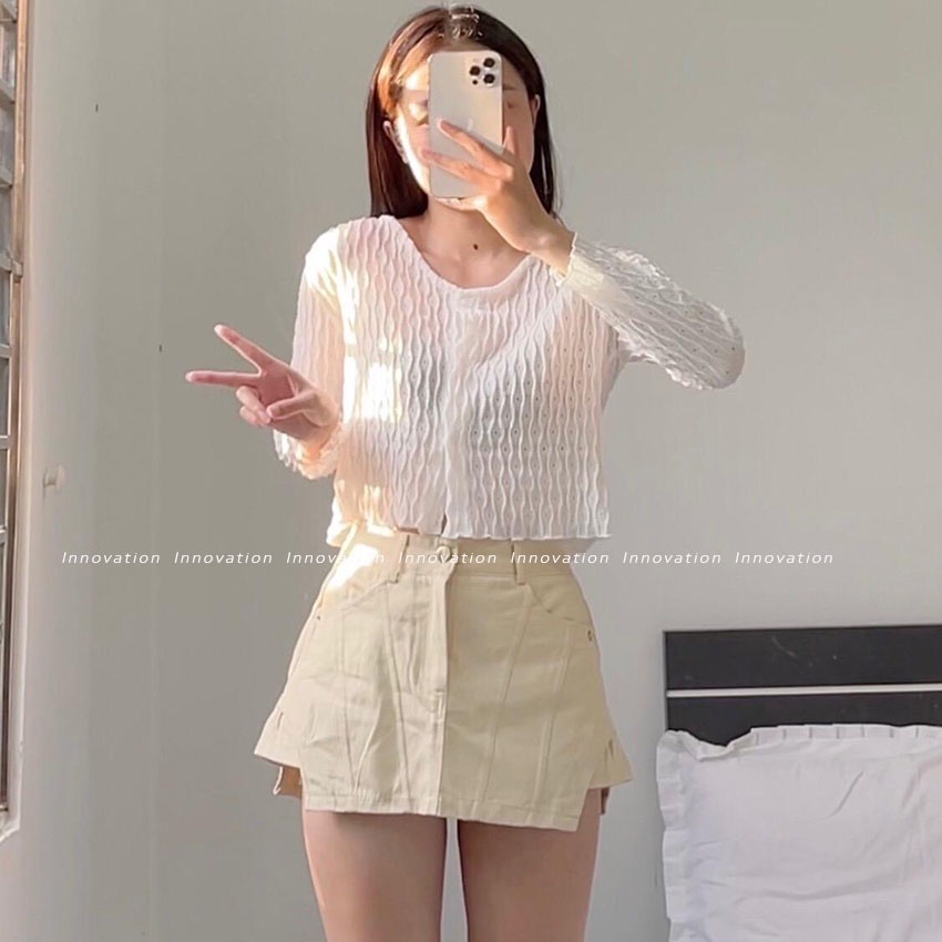 Quần shorts giả váy kaki thô gân chéo dáng ôm TA-004