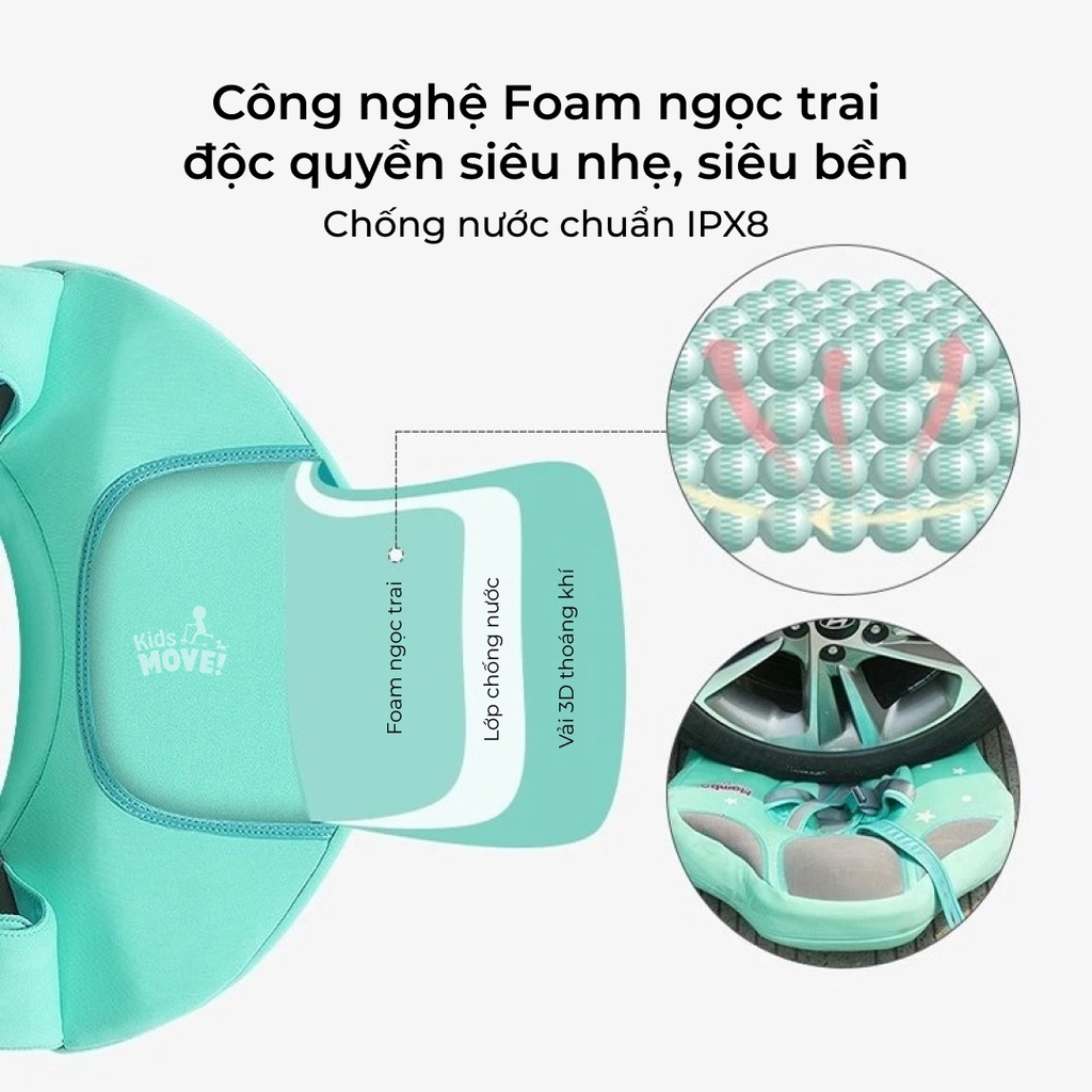 Phao bơi luồn tay Mambobaby cho bé 1 2 3 4 tuổi không bơm hơi, chống lật, siêu nhẹ, có mái che hàng chính hãng