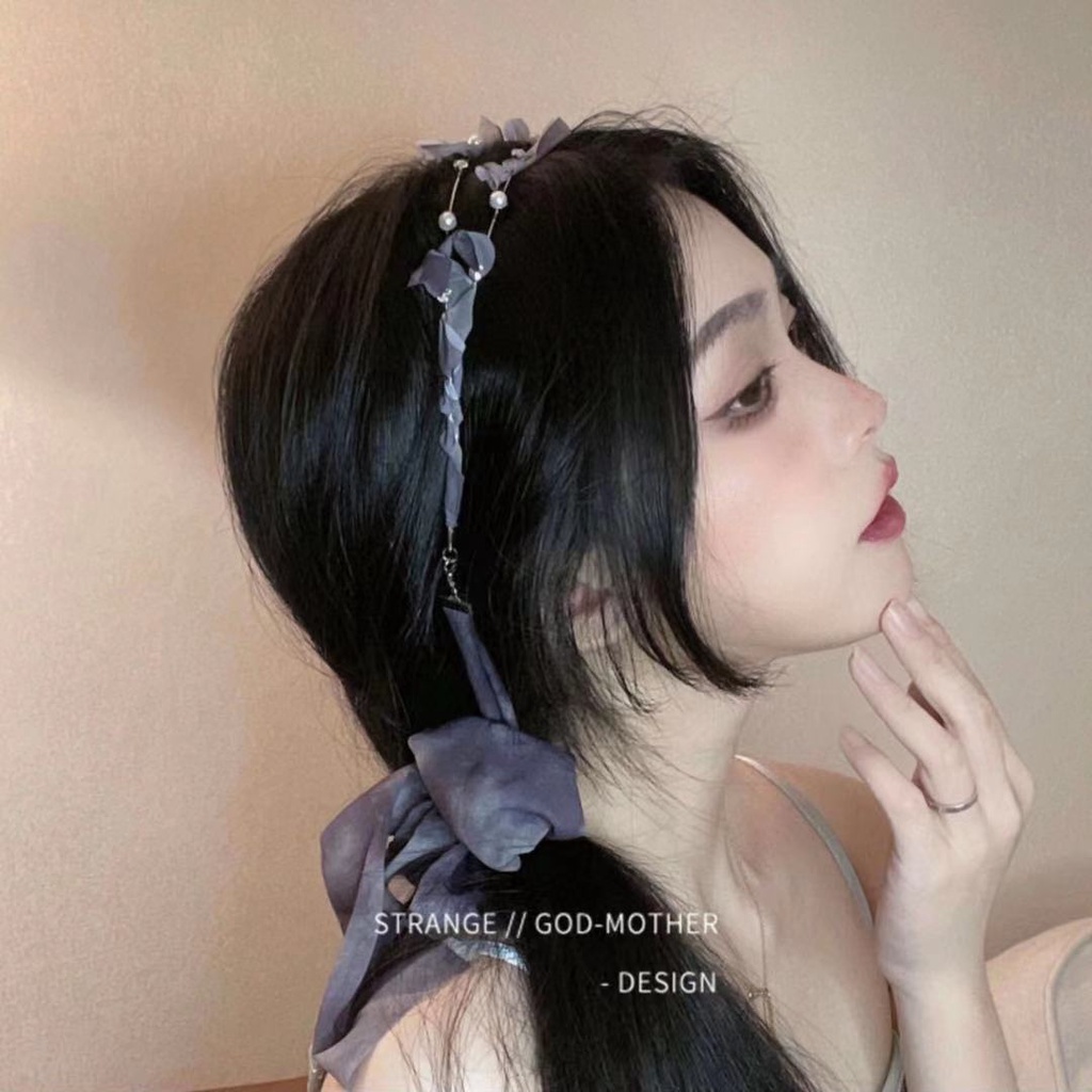 Dây Cột Tóc Đính Nơ Hai Lớp Đính Ngọc Trai Thời Trang Mùa Hè Dành Cho Nữ