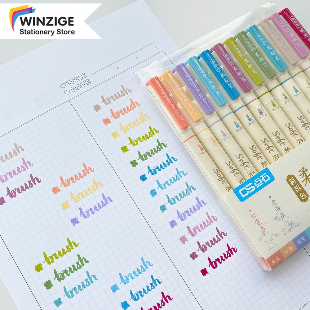 Winzige bút brush bộ 12 màu soft brush sign pen bút calligraphy bút highlight pastel bút lông màu đồ dùng học tập dễ thương