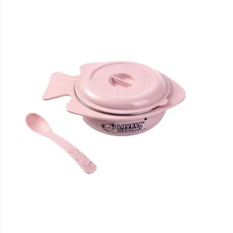 Bát ăn dặm giữ nhiệt lõi inox có nắp cao cấp kèm thìa lúa mạch