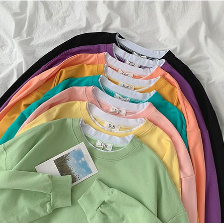 Áo nỉ trơn phối thun nhiều màu ulzzang 2647