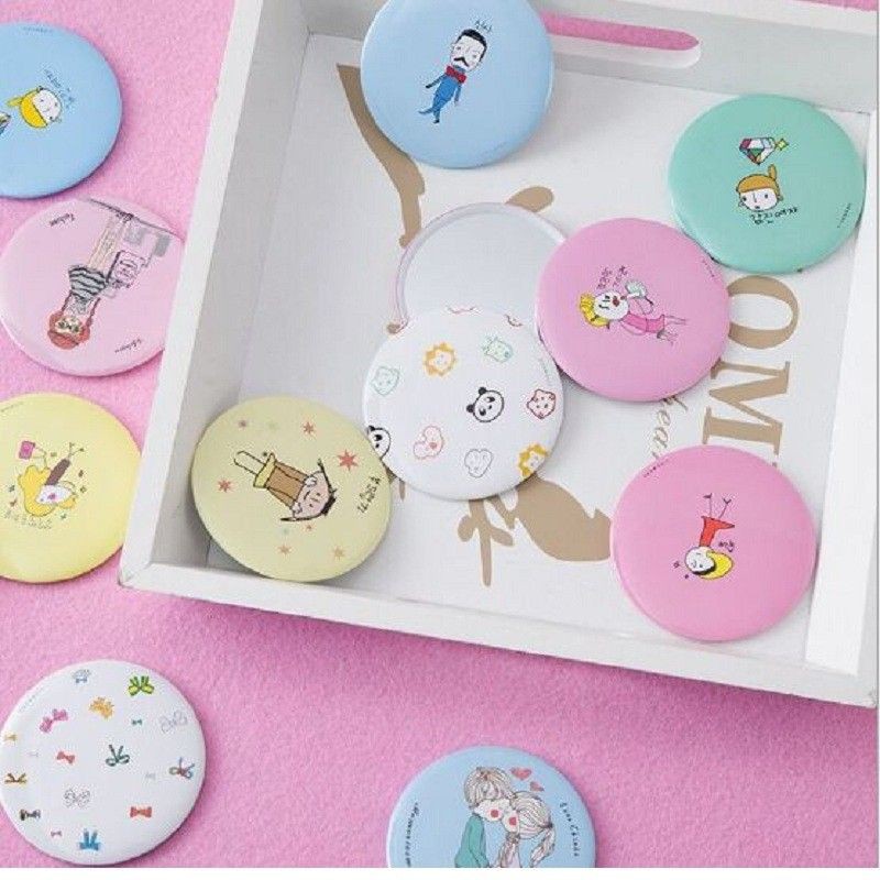 Gương trang điểm mini siêu cute cầm tay bỏ túi Hàn Quốc tiện lợi viền kim loại Shopi