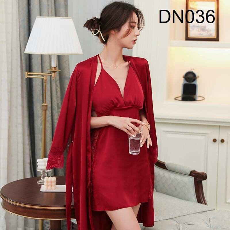 SET áo choàng đầm ngủ lụa ngắn phối ren 2 đường hông sang chảnh quyến rũ ĐỦ SIZE TẶNG KÈM QUẦN LÓT REN